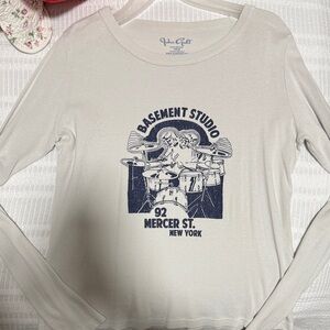 Brandy Melville Cream Graphic Long Sleeve Tee